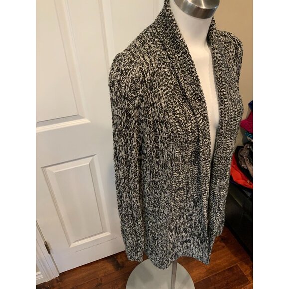 by Anthropologie Black & White Rib Knit Open Front Cardigan Sweater, Size Small - Picture 4 of 6